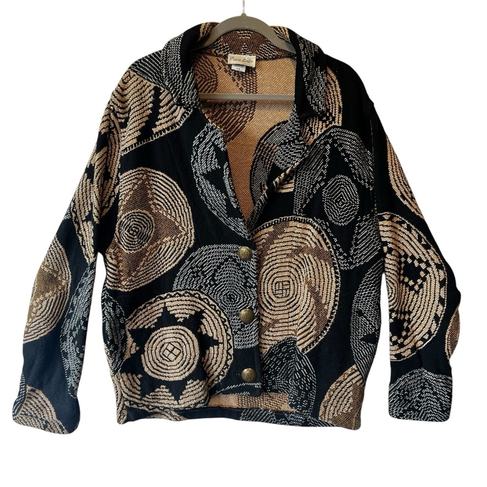 Paco Soler Vintage jacket S M Beige Black 100% Cotton Womens Heavy knit